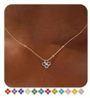 FUNEIA Kette Gold Damen Halskette 18k Vergoldete mit Geburtsstein Anhänger | Goldkette Wasserfest Verstellbare Goldene Kette Kleeblatt für Freundin Frauen Mutter Goldschmuck Geburtstag Geschenk
