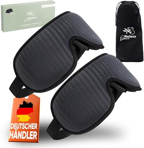 Schlafmasken 2er Set 3D Schlafbrille Augenmaske für Frauen und Herren | Atmungsaktive Schlafmasken im 2er Set mit angenehmem 3D Design ideal für Schlafenszeit Powernaps Meditation u. Reisen (G/G)