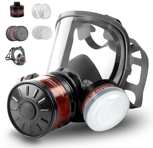 Respirator Mask - Full Face Gas Mask Nuclear Chemical, Reusable Spray Paint Masks with 40mm Activated Carbon Filter & P-A-1, Dual-Use Dust Mask Respirator for Chemical, Vapour, Sanding, Wooden Working