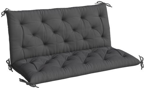 Outsunny Garden Bench Cushion 2 Seater with Ties 120x110x12cm Black | Swing Chair Cushion, Replacement Pad, Indoor and Outdoor Use