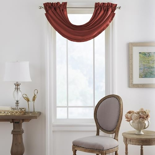 Elrene Home Fashions Versailles Room-Darkening Faux-Silk Waterfall Window Valance, Accessory for Bedroom or Living Room Windows with Rod Pocket Tabs, 52 x 36, 1 Valance, Red