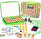 Holzstempelset für Kinder mit Alphabet-Stempeln und Transportkoffer 72-TLG. - Buchstaben, Zahlen, Emojis, 3-farbiges waschbares Stempelkissen, 3 Nachfüllflaschen, Aktivitätsbuch & mehr – 1 2 3/A B C