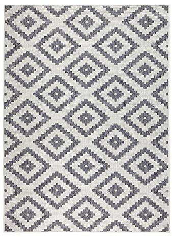 NORTHRUGS Outdoor Teppich Malta-Wendeteppich Wetterfest Modernes Geometrisches Muster Läufer für Balkon Terrasse Garten Wintergarten Wohnzimmerteppich Wasserfest, Polypropylen, Grau,Creme, 80x350cm