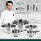 San Ignacio PK666 Batería de Cocina Y Set de Cuchillos, Acero Inoxidable, Plateado, 8 cuerpos + 4 cuchillos