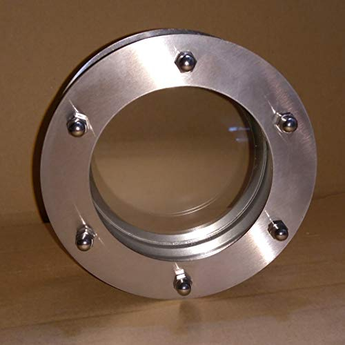 Türbullauge Edelstahl 150mm flach, durchsichtiges Glass, Hutmuttern