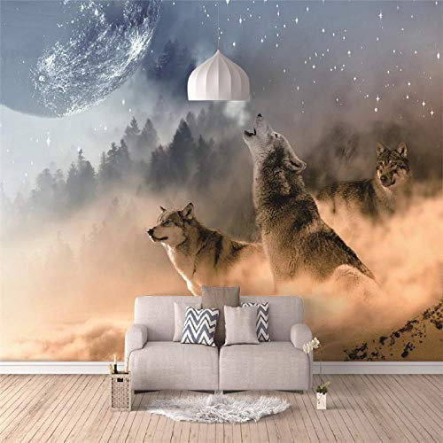 3D Wandbilder Wolf Fototapete Moderne Design Tapeten Vlies Tapete Wohnzimmer Schlafzimmer Kinderzimmer Büro Hintergrund Wand Wohnkultur, 350x245 cm