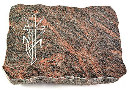 Wilhelmy Grabmale Grabplatte, Grabstein, Grabkissen, Urnengrabstein, Liegegrabstein Modell Pure 40 x 30 x 5 cm Himalaya-Granit, poliert inkl. Gravur (Sandstrahl-Ornament Kreuz 4)