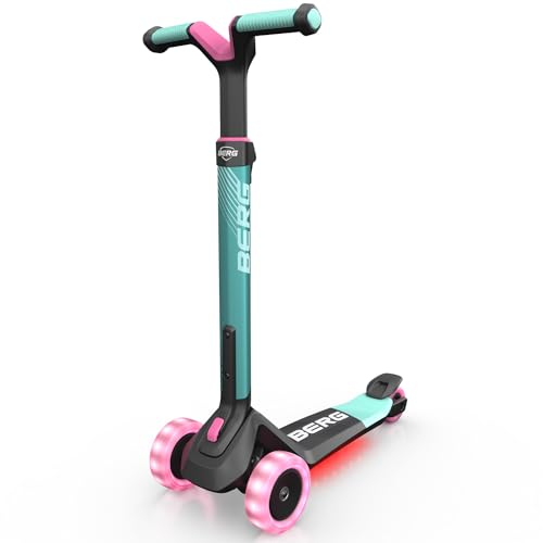 BERG Nexo Foldable Lights LED-Deck Kinderroller | Scooter | Klappbar & Tragbar | LED-Lichteffekte | Sichtbarkeit bei Dunkelheit | Sicher & Stabil | Höhenverstellbar | Für Kinder ab 2 Jahren | Mint