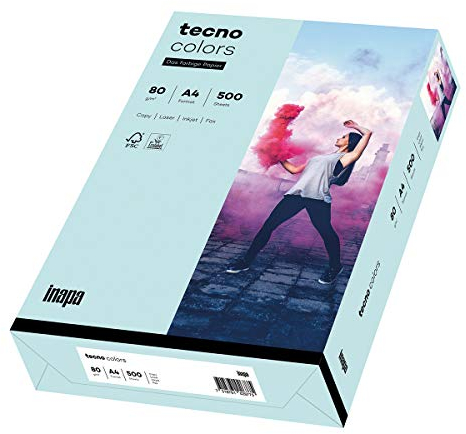 inapa farbiges Druckerpapier, buntes Papier tecno Colors: 80 g/m², A4, 500 Blatt, hellblau
