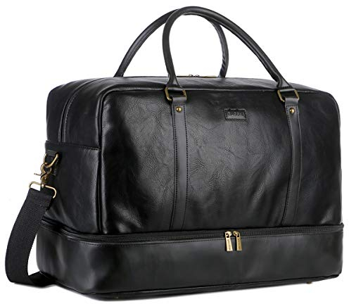 BAOSHA Grand Sac de Voyage en Cuir synthétique - Bagage à Main - Sac de Voyage - Sac de Weekend avec Compartiment à Chaussures pour Homme et Homme - HB-38, Noir, XL, Vintage, Utilitaire
