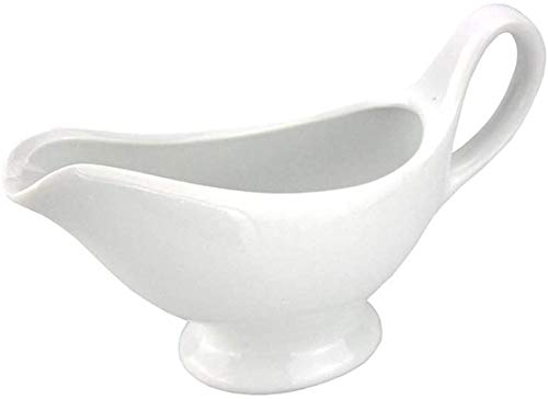 YMLOVE Petite carafe à sauce blanche en porcelaine blanche, saucière et soucoupe pour steak, vaisselle, cuisine, saucière, saladier avec poignée (L)