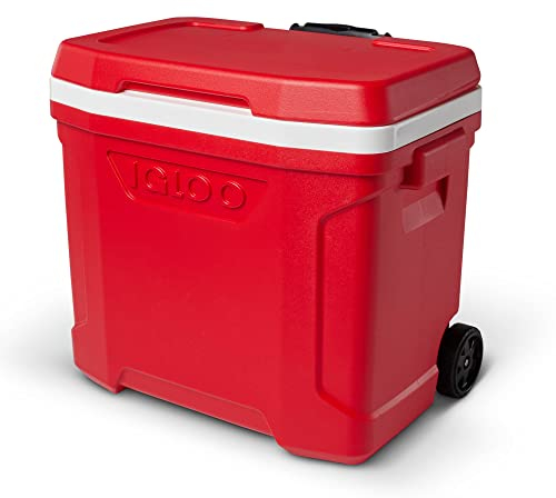 Igloo Passiv-Kühlbox Profile II 60 rot, 57 Liter, mit Rollen und Teleskopgriff für Camping, Freizeit und Festivals