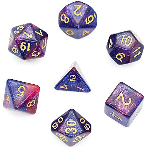 World of Dice Orion-Serie - Pen and Paper Würfel, 7-teiliges Würfelset, W20, W12, W10, W10.0, W8, W6, W4, Rollenspiel-Würfel, für Dungeons and Dragons und weitere RPG, lila blau