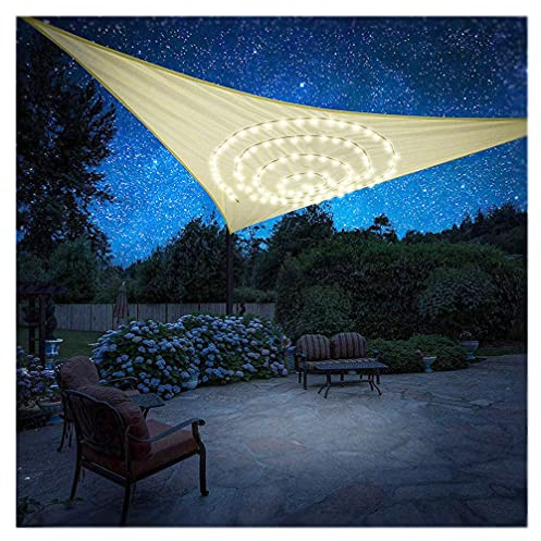 YZU Toldo Triangular Impermeable con Luces LED, Respirable 95% UV Protección Paño Oxford con Accesorios, Vela De Sombra para Exterior Jardín Terraza Piscina, Beige,2.4x2.4x2.4m(94.5x94.5x94.5in)