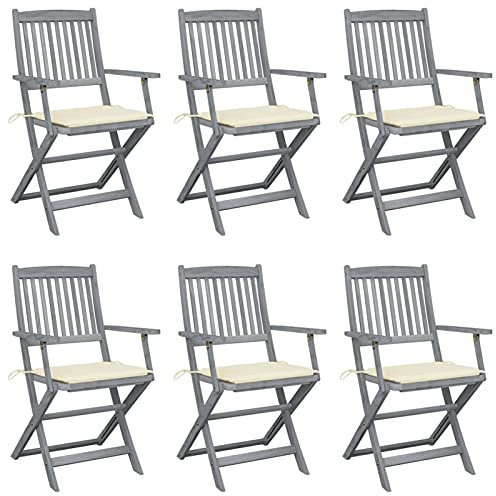 Festnight Klappbare Gartenstühle 6 STK. mit Sitzkissen Massivholz Akaziefür Garten, und am Pool Balkon & Terrasse, Gartenstuhl.Landhaus rustikaler