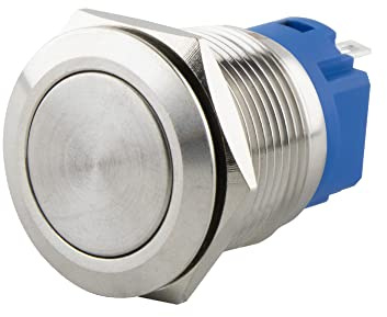 SeKi Edelstahl Drucktaster Ø19mm tastend flacher Kopfform Lötösen / Flachstecker 0,5x2,8 Anschluss; Klingeltaster