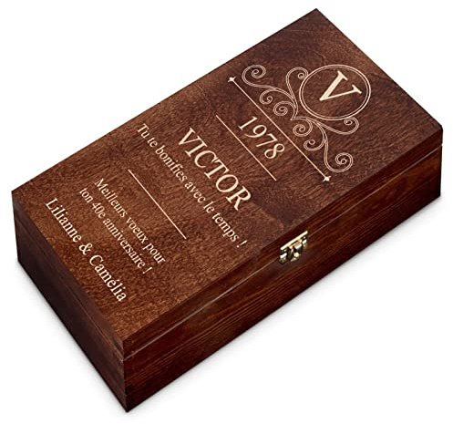 Maverton Boîte Caisse à Vin Personnalisée Bois, Cadeau Anniversaire Homme | Avec Gravure, Coffret à Vin pour 2 Bouteilles, Cadeau Personnalisé, Coffret à Vin Cadeau Homme, pour anniversaire, Temps