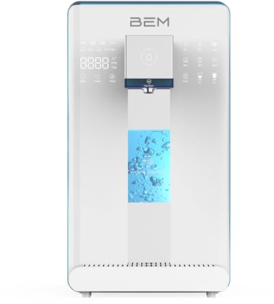 BEM LINA Wasserfilter und Wasserstoff-Ionisator für Trinkwasser mit Wassertank, Wasserspender, RO, Umkehrosmose, Hydrogen, Elektrolyse, Tischausführung, Temperatureinstellung 10-100°C