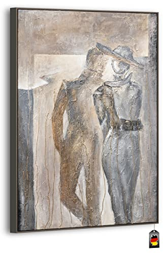 YS-Art XXL Abstrakt Acryl Gemälde auf Leinwand mit Rahmen Pärchen handgemalte Wandbilder Wohnzimmer modern Wohndekor Mode Bilder echte Kunst 120x80 cm