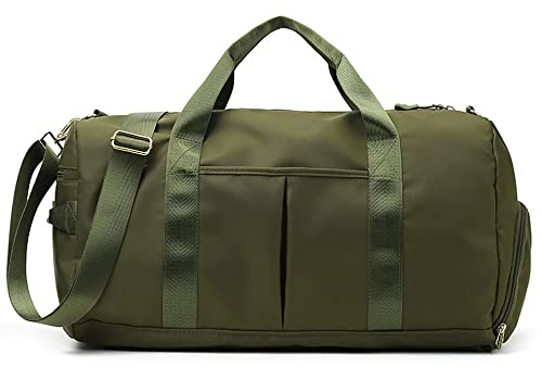 Kleiner Turnbeutel für Damen und Herren, Workout-Tasche für Sport und Wochenendausflüge, wasserdichter Dufflebag mit Schuh und nassen Kleidungsfächern, Army Grün
