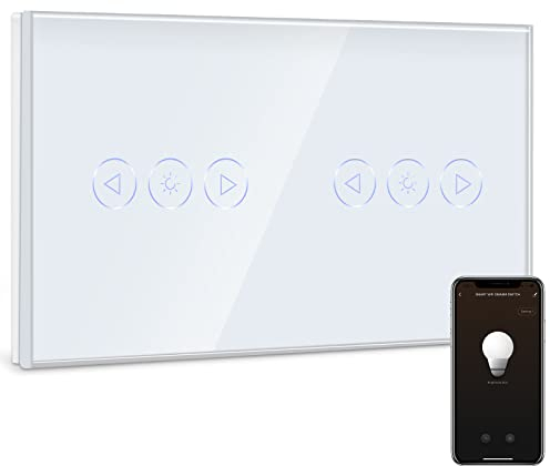 BSEED Smart Dimmer Lichtschalter Doppelt 1 Fach 1 Weg Wifi Smart Led Dimmer Lichtschalter arbeitet mit Alexa,Touch Lichtschalter Glas Touchscreen-schalter Weiß(Neutralleiter Erforderlich)