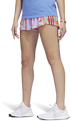 adidas Women's Pacer 3-Stripes Knit Shorts, Purple/Semi Flash Lime (Farm), X-Small