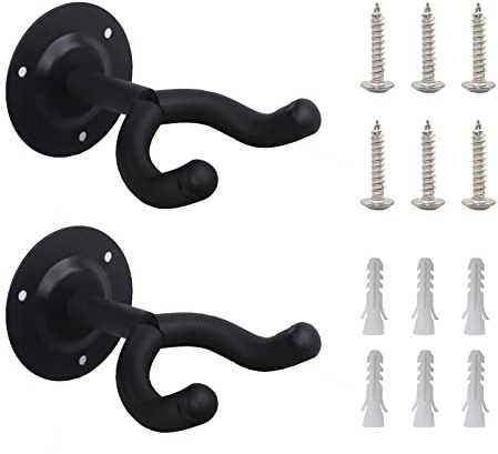 Yuflen 2 Stück Gitarrenhalter für Die Wand Gitarren Wandhalterung Universal Gitarren Haken Gitarrenständer Wand Halterung für Akustikgitarre Klassische Gitarre E-Gitarre Bass Ukulele (Schwarz)