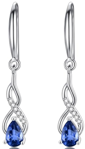 WOVEE Ohrringe Silber 925 Hängend AAA Zirkonia Saphir Ohrhänger Lange Hängeohrringe Damen Braut Hochzeit Schmuck