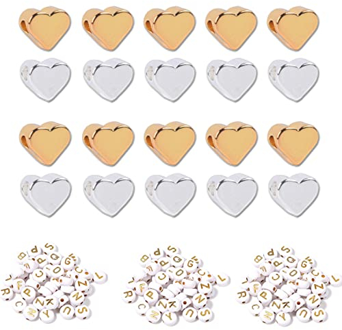 520 Stück Buchstabenperlen Gold, Auffädeln Buchstabenperlen, Auffädeln Herz Perlen, für DIY Armband Halskette, Andere Handwerke, DIY Schmücken Zubehör