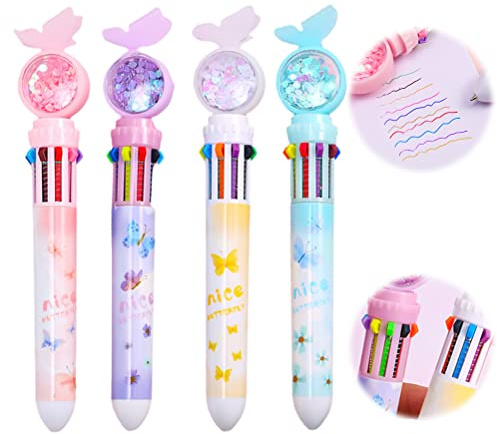 spier 4 Stück Einziehbare Kugelschreiber,10 Farben Kugelschreiber Bunt Retractable Ballpoint Pen, Kugelschreiber Mehrfarbig für Büro Schulbedarf Studenten Kinder Geschenk