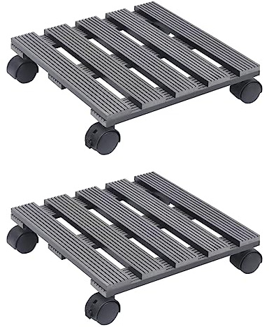 vidaXL 2X Pflanzenroller 2 Rollen mit Bremsen Blumenroller Transportroller Rollbrett Topf Kübel Roller Untersetzer Grau 30x30x7,5cm WPC