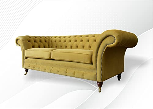 jvmoebel Chesterfield 3 Sitzer Gelbe Sofa Stoff Wohnzimmer Couchen Polster Sofas Textil