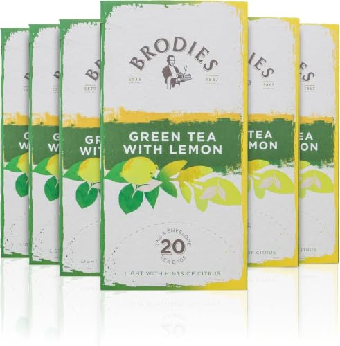 Brodies Tag and Envelope Green Tea with Lemon - 6 Tea Boxes of 20 Tea Bags (120 Tea Bags) - Delicate Sencha Green Tea with the added refreshing note of citrus fruit