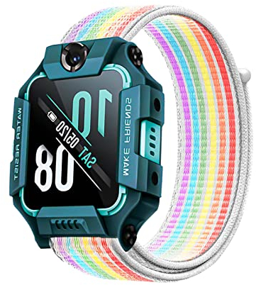 Polyjoy Kinder Nylon Armbänder kompatibel mit Watch Phone Z7/Z6/Z1 Armband, Kids Smartwatch Klettverschluss Mädchen Jungen Weich Verstellbare Ersatzbänder - Rainbow