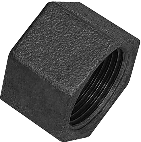 Gewinde Fitting Verschraubung aus Temperguss schwarz - Kappe Sechskant mit 3/4 Rohr Zoll Innengewinde IG Nr. 300