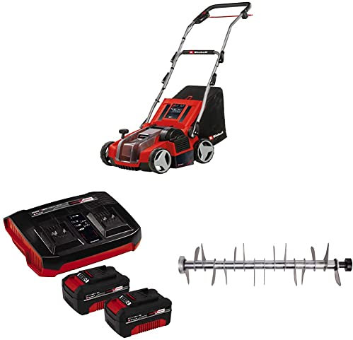 Einhell Akku-Vertikutierer-Lüfter GE-SA 36/35 Li Power X-Change (36 V, Brushless, 35cm Messerwalze, 28L Fangsack, einstellbare Arbeitstiefe, inkl. 2x 4,0 Ah Akku, Twincharger und Ersatzmesserwalze)