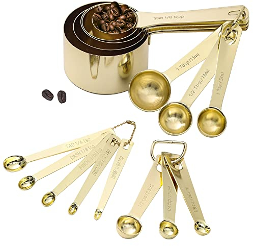 Gold Messbecher & -Löffel 16er-Set, Robuste Edelstahl-Messbecher, Messlöffel Zum Abmessen Von Trockenen Flüssigen Zutaten Zum Backen Und Kochen, Goldenes Küchenzubehör Als Geschenk