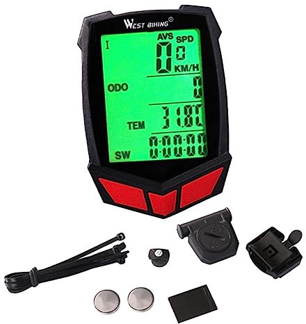 BIUDECO 20 Excersize-Fahrrad 20 Funktionen Fahrradcomputer Fahrradtacho Fahrrad-Kilometerzähler Stoppuhr Fahrradausrüstung Roter Computer
