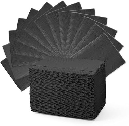 Amira Beauty Disposable Dental Bibs 13 X 18 3 ply Waterproof Tattoo Bib Sheet for Piercing, Tattoo Table Station, Nail Techs, Dentists, Professionals (Black, 50 Pieces)