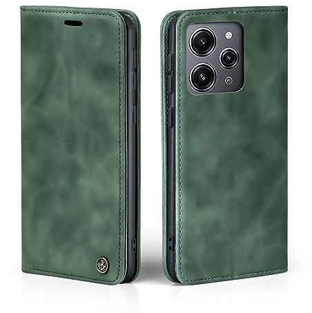 LBH Handyhülle für Xiaomi Redmi 12 in Grün mit Karten- und Geldfach Smartphone Hülle mit Standfunktion Flip Case Schutzhülle Magnetverschluss Vintage
