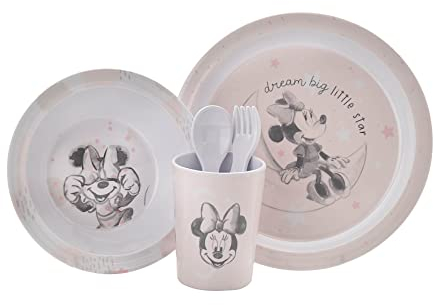 Disney Minnie 5pc Melamine Set - Dinner Plate, Side Plate, Fork, Spoon and Cup