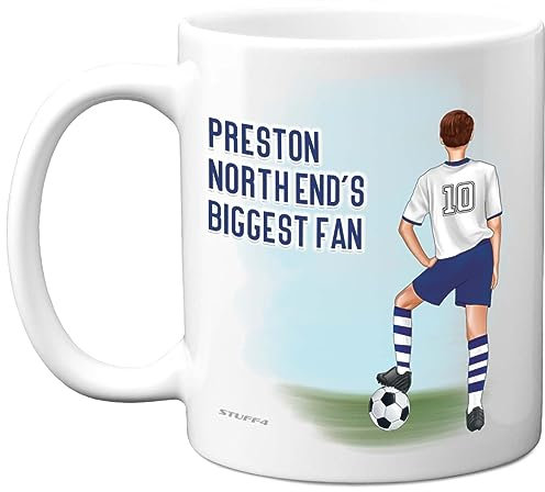 Football Mug Gift for Preston Fans - Footy Biggest Fan - Happy Birthday Mugs Present Gifts for Son Dad Brother Uncle Colleague Friend Cousin, 11oz Ceramic Dishwasher Safe Coffee Tea Cup