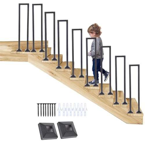 U-förmiger Handlauf, Treppengeländer Innen, Treppengeländer Außen, Handlauf Treppe, Geländer Außen, Nordic Moderner Rutschfester Dekorativer Zaun für Villen, Balkone, Flure (95 * 20, Schwarz)