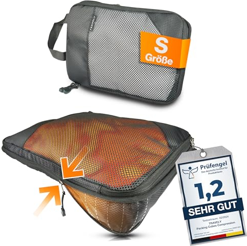 TRAVELY Packing Cubes Compression - 1x Größe S - Packwürfel Kompression als Koffer oder Rucksack Organizer - Packtaschen für Reise, Packbeutel, Kompressionsbeutel