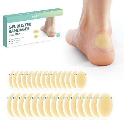 30 Pieces Blister Patches Heel - Welnove Blister Cushions - Blister Bandages for Heel,Toe & Foot - Blister Pads for Prevention & Recovery - Water Resistant Bandages(Heel Pack)