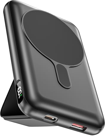 Magnetische Powerbank 20000 mAh, PD 22.5W Schnellladung Kabellose Powerbank, USB-C Externer Akku Mit Ständer Und LED-Anzeige, Tragbares Ladegerät für iPhone 15/14/13/12/Pro/Pro Max Serie