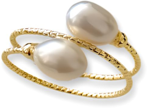 Handcrafted Natural Freshwater Baroque Pearl Ring,Winding Design,Opening Adjustable,14k Gold Plated Material,Helix