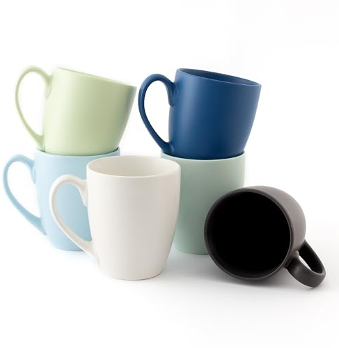 Hanseküche Kaffeebecher Set Groß – Kaffeetassen aus hochwertiger und massiver Keramik, große Henkel, große Becher (Pastellblau, 6er Set)