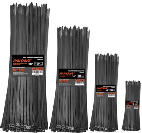 Zip Ties Assorted Size,8+12+14+18 Inch Double Sided Toothed,100 LBS Tensile Strength Heavy Duty Cable Wire Ties With Self-Locking Adjustable More Durable Nylon Tie Wraps for Indoor Outdoor（400 Pack）