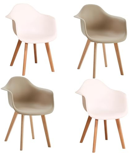 EGOONM 4er Set Esszimmerstuhl mit Beinen aus Buchenholz, Nordische Stühle für Schlafzimmer, Wohnzimmer, Küche (Weiß+Braun)